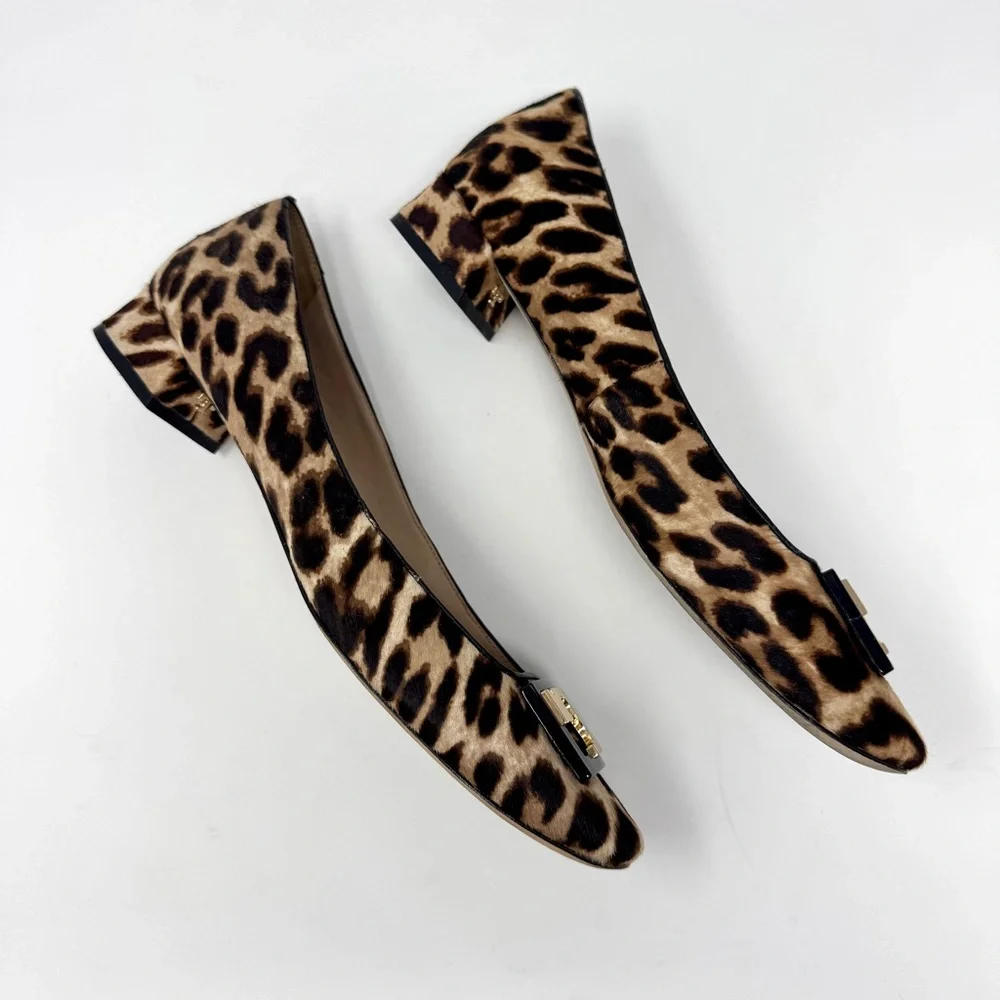 Tory Burch Gigi Calf Leopard Hair Block Heel Pumps